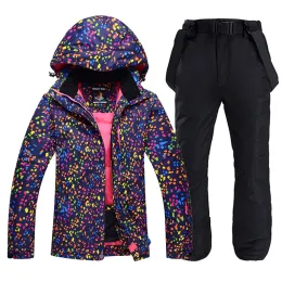 재킷 여성용 방수 스키복 세트 여성, 스노우 보드 의류, 바람 방전, 겨울 눈 의상, 재킷, 턱받이, 바지, 30 저하