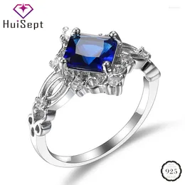 Clusterringe Huisept Trendy Ring 925 Silberschmuck mit Saphir -Zirkon -Edelstein -Finger für weibliche Hochzeitsfeier Ornamente Großhandel