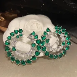 Brincos de brotos verdes Círculo de amor verde elegante e doce beleza S925 Silver Pin exagerado multi-camada tridimensional