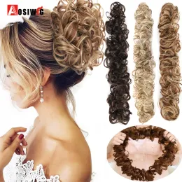 Chignon AOSIWIG Synthetic Chignon Messy Elastic Band Hair Bun Straight Scrunchies Updo Hair Tail Hairpiece Natural Fake Hairpieces