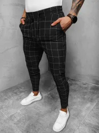 Штаны Новые формальные мужские клетчатые брюки Slim Fit Business Casual Pencil Pants Fashion Office Work Men Shinny кружево длинные брюки