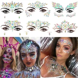 Tattoos 3D -Strass -Hellgesichtsaufkleber für Festival Glitter Make -up Schmuckaufkleber auf Gesichtskristall Edelstein Juwelen Diamanten Dekoration