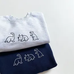 Sweatshirts 2023 New Toddler Baby Boy Sweatshirt Cute Dinosaur Embroidery Infant Girls Hoodies Long Sleeve Cotton Tops Kids Casual Clothes