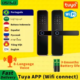 Kontrola Tuya Electronic Block Wi -Fi Biometrics Liptrint Liptrint Smart Card Bezkopulowe hasło cyfrowe przeciwkładanie zamek drzwi do domu