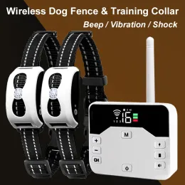 Collars 2 in 1 무선 전자 도그 울타리 시스템 원격 훈련 칼라 충격 충격 진동 및 모든 크기 강아지를위한 애완 동물 격리