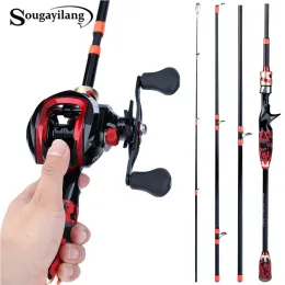 Accessories Sougayilang new Portable 4 Section Carbon Fiber Rod and 17+1BB Baitcasting Reel Travel Combo 1.8m 2.1m Casting Fishing Combo
