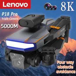 Drönare Lenovo P18 Drone 8K Threecamera WidEangle Optical Flow Positioning Fourway Hinder Undvikande quadcopter för vuxna barnleksaker