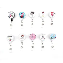 Schlüsselringe Custom Nursing Epoxy Retractable Medical Glass Badge Holder Yoyo Pl Reel Doctor ID Jammernkarte für Krankenschwesterzubehör Drop de dh93w