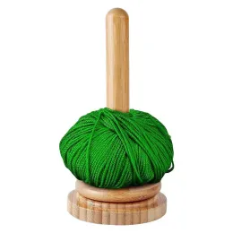 Knitting Yarn Ball Holder Wood Spinning Yarn and Thread Holder Desktop Yarn Bobbin Holder For Crochet Rotating Wooden Yarn Storage Winder