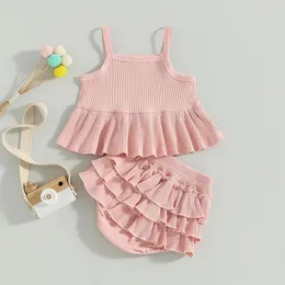 Set di abbigliamento Set di abiti da bambina grattugiata set 2pcs shorts outfit per bambini con top cami senza maniche