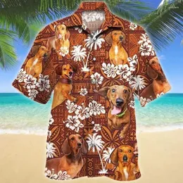 Camisas casuais masculinas camisa havaí para animais de estimação tropicais folhas cães de verão floral 3d impressão harajuku praia roupas