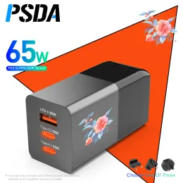 Chargers PSDA 3D UV 65W GAN USB C CLEAR ADAPTER 3 PORT PD 65W PPS QC4 45W SCP для ноутбуков MacBook iPad iPhone 15 Samsung