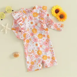 ملابس السباحة الأميرة Baby Girls Beachwear Floral Print Print Cruffles Long Sleeves Swimsuit Swimsuit for Toddler Wathing Suits Summer Kids Bikini