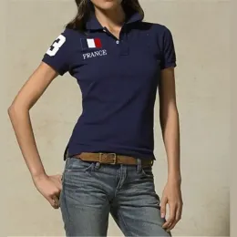 셔츠 무료 배송 새로운 빅 조랑말 클래식 국기 솔리드 슬리브 100%면 서머 여성 슬림 폴로 셔츠