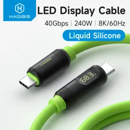 Laddare Hagibis USB C Fast Charger Cable med LED Display PD 240W 40Gbps Video Cord Compatible med Thunderbolt 4/3 för iPhone 15 Laptop