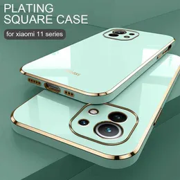 Mobiltelefonfodral Luxury Plating Square Frame Telefonfodral för Mi Mi 11 Lite 5G på Xiomi 11Lite 4G 11i Mi11 I MI11 Ultra Soft Silicone Cover 240423