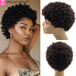 Peruki Dreamdiana Brazylijskie kręcone włosy peruki Afro Curly Human Hair Parger Perruque Bresillienne Pixie Cut Cut Machine Made Human Fair Peruki