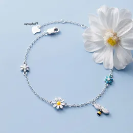 sailormoon sister bracelet designer Aloqi S Sier Forest Fresh, Sweet, Colorful Flower with Diamonds and Cute Bee Bracelet S4230