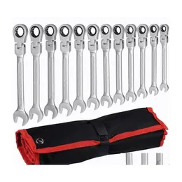 Andra handverktyg flexhuvud Ratcheting Wrench Set Combination Ended Skinker Kits Chrome Vanadium Steel Socket Key Ratchet 220428 Drop D Otvae