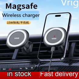 Tripés Vrig para Magsafe Magnetic Car Charger sem fio Mount 15W Charging de telefone sem fio rápido para iPhone 14 13 12 Mini Pro