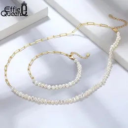 Effie Queen 14k Gold Natural Freshwater Gearl Choker Ожерелье для женщин 925 Серебряная бумажная бумага звенья