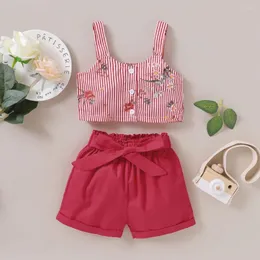 Set di abbigliamento per bambini piccoli bambine a strisce con stampa a righe a righe con cortometraggi solidi outfit che il guidatore è arrivato