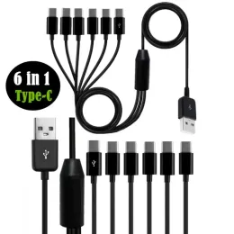 الملحقات 6 في 1 Micro USB/Type C SPLITTER CABLE USB A 2.0 إلى 6 MICRO USB/TYPE C كابل تشويش البيانات لمزامنة الهاتف للهاتف