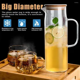 Hip Flasks MYVIT Glass Pitcher With Lid 50 Oz / 1500 Ml Water Carafe Handles Cold Beverage Jar Jug For Tea Juice Milk