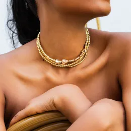 Colares Purui Multilayer Gold Color Gold Irregular CCB Colar Garufra curta na corrente da clavícula do pescoço para mulheres jóias da moda
