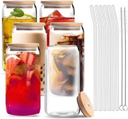 2 Tage Lieferschiff in 24h 12oz 16oz Sublimation Glas Becher Tasse Blankchen mit Bambus Deckel Gefrertetes Bier Dose Schneekugel Becher Mason Jar Plastik Stroh G0424