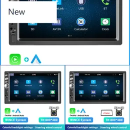 新しい2dinカーステレオラジオ7 "CarplayユニバーサルタッチスクリーンBluetooth FMマルチメディアプレーヤーサポートTF/USBリアビュー