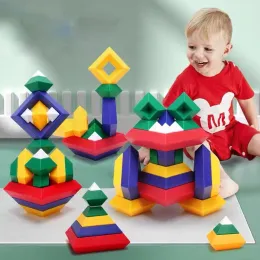 Blocks Kids Construction Set Blocks Pyramid Builds Set 3D Geometry Space Game Montessori Educational Toys for Children Boy Girl