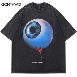 Vintage överdimensionerad t-shirt Hip Hop Eye Graphic Print Punk Gothic Washed Tshirt Streetwear 2024 Harajuku Cotton Loose Shirts Tops 240412