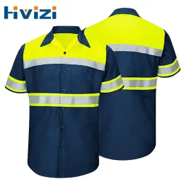 Camisetas tamanho s4xl de dois tons de alta visibilidade Camisa reflexiva para homens o seu trabalho Camisa de segurança de segurança Trabalho Use camisa 100% algodão