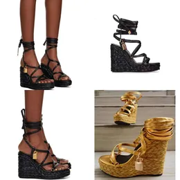 Round Black Toe Wedge Espadrille Ankle Strap Sandals Platform Fashion Style Lace-up Women Summer Shoes