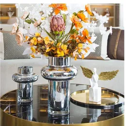 Vasen Nordic Terrarium Plattierung Silber für Blumen Ornamente Home Wohnzimmer Dekoration Blumenarrangement Accessoires