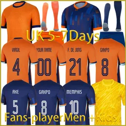 Novo 2024 Holanda Memphis Football camisa masculino Kit de crianças 24 25 25 Euro Copa da Copa Europeia Holland Club 2025 Jersey de futebol da seleção holandesa Casa Full Home Memphis Xavi Gakpo GD