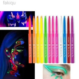 Kroppsfärg fluorescerande eyeliner penna färgglad UV vattentät eyeliner gel penna ansikte färgfärg penna halloween julfest scen makeup konst d240424