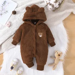 Tek parça yeni doğan bebek kıyafetleri 1 ila 18 ay karikatür sevimli ayı onesies için kız bebek erkek çocuk uzun kollu kapüşon sıcak kış bebek romper