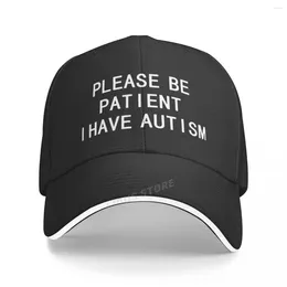 Boinas, por favor, seja paciente, eu tenho carta de autismo impressão de tampa de beisebol ao ar livre masculino, mulheres, chapéus autistas ajustáveis Snapback