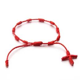 Perlen einfaches rotes Seil reines gewebter Kreuz -Anhänger Lucky Bracelet für Liebhaber 240423