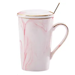 Tazza di marmo con coperchio e cucchiaio caffè auto mescolando da 12 once di tazza di tazza per caffetteria o tè dropship 240418