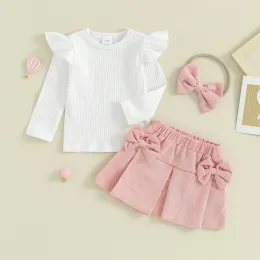 Sets Mababy 324m Neugeborenes Kind Mädchen Kleidung Sets Langarm -Strick -Rüschen Tops Cordrocks Fapfenfrüchte Outfits D05