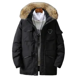 Jaquetas de inverno masculino colarinho de pele pato branco jaqueta de esqui quente em casacos ao ar livre camping à prova de vento caminhada de snowboard parka