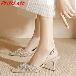 Scarpe eleganti Crystal Bling Air Mesh Pumps Women Colorful Hollow Poted Toe Buckle Cuckle Stiletto Teli Spring Autumn Cashy Fashion