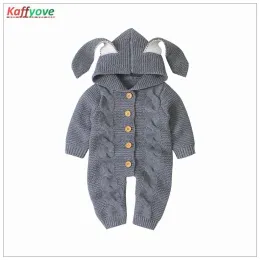 Tröjor baby romper stickad full ärm huva pojke flicka varma pojke tjej tröjor 024 månad jul jul bebes pyjamas overall jumpsuit