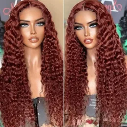 Wigs Reddish Brown #33 Deep Wave Lace Front Wigs Human Hair Brown 13x4 Transparent Lace Deep Curly Colored Wig PrePlucked Brazilian