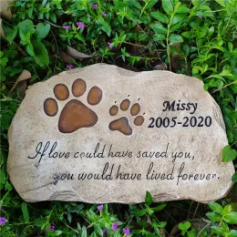 Gravestones Personlig Pet Paw Print Memorial Stone Marker för hund eller katt för utomhusträdgård eller gräsmatta med namn och datum JSYS