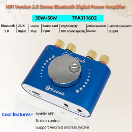 Amplifier Mini Amplifier Bluetooth 5.0 Digital Audio Power Class D HiFi Stereo 200W*2 12V/24V Home Car USB Music Sound Card AMP Speaker