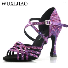 Sapatos de dança Wuxi Latina roxa feminina Sandálias de diamante de design exclusivo
